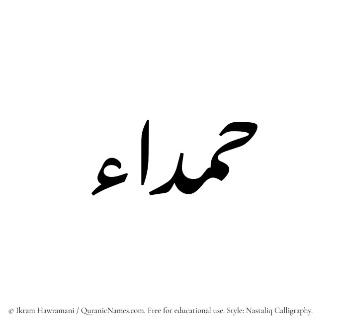 The Muslim name word Hamda written in Nastaliq calligraphic script