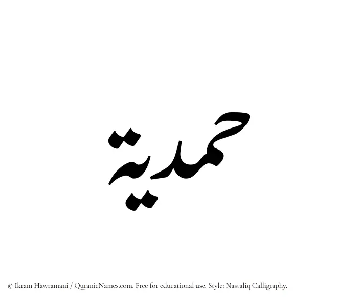 The Muslim name word Hamdiya written in Nastaliq calligraphic script