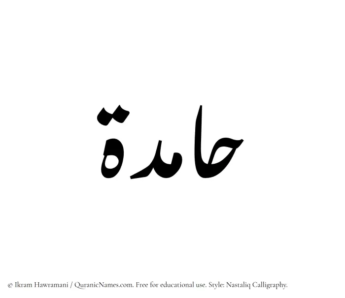 The Muslim name word Hameda written in Nastaliq calligraphic script