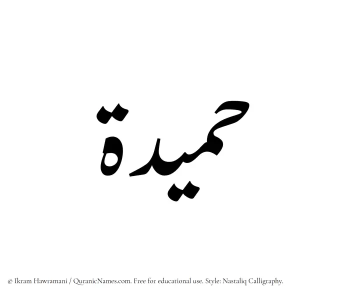 The Muslim name word Hameeda written in Nastaliq calligraphic script