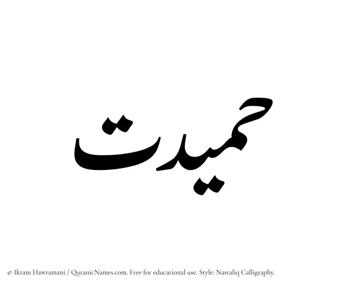 The Muslim name word Hamidat written in Nastaliq calligraphic script