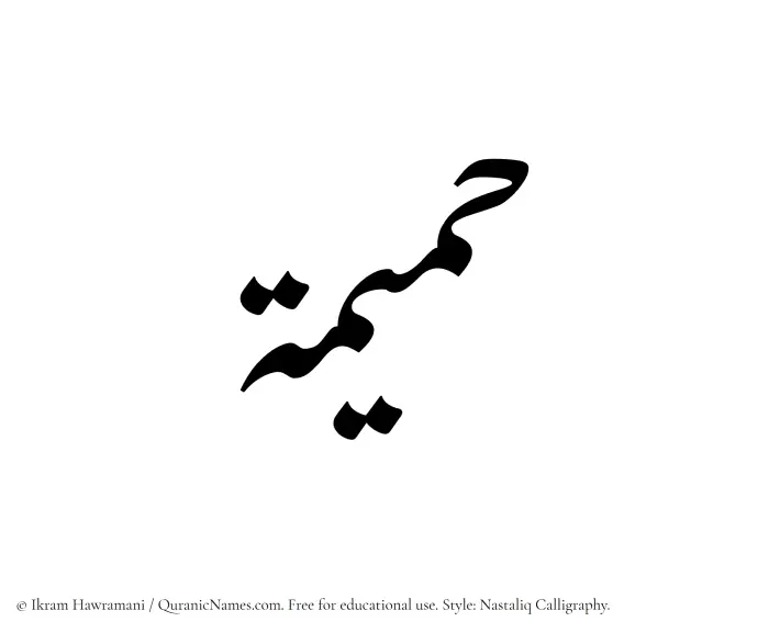 The Muslim name word Hamimah written in Nastaliq calligraphic script