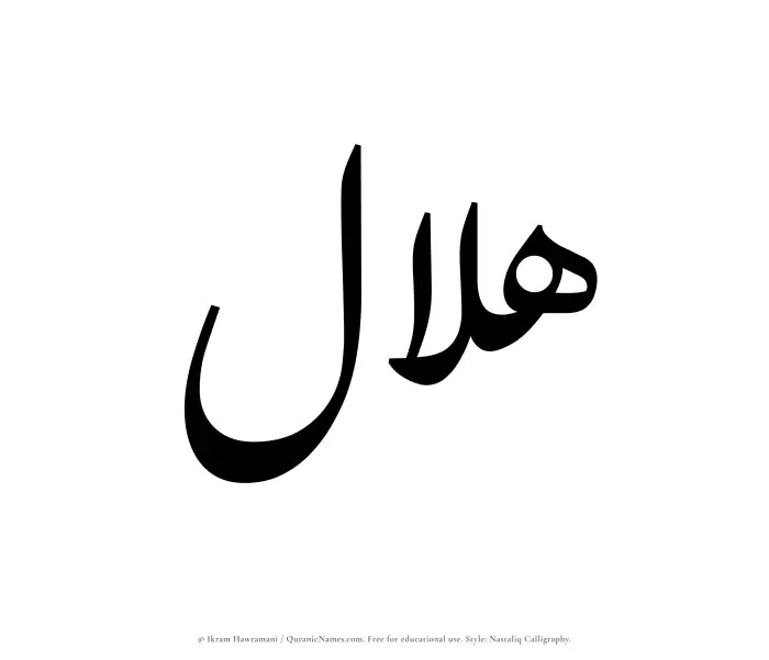 The Muslim name word Hilal written in Nastaliq calligraphic script