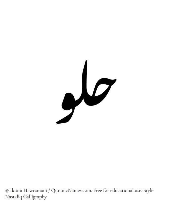 The Muslim name word Hulou written in Nastaliq calligraphic script