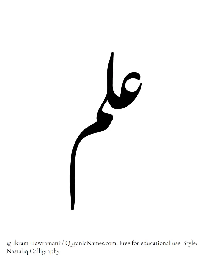 The Muslim name word Ilm written in Nastaliq calligraphic script