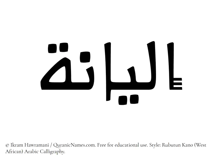 The Muslim name Ilyana written in Rubutun Kano calligraphic script