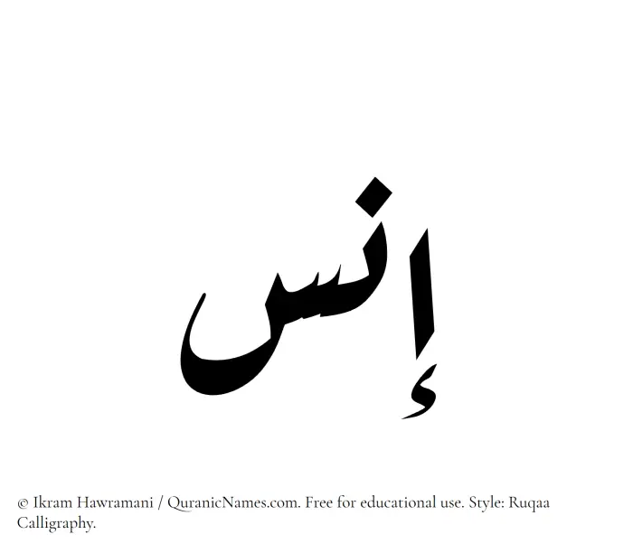 The Muslim name Ins written in Ruqaa calligraphic script