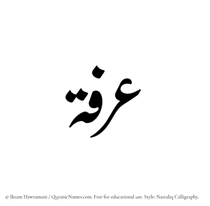 The Muslim name word Irfa written in Nastaliq calligraphic script