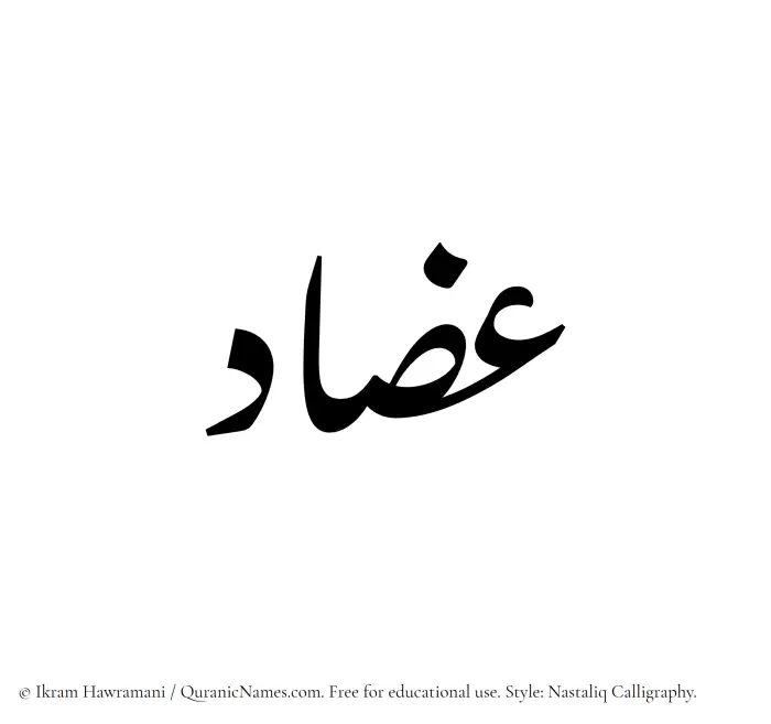 The Muslim name word Izaad written in Nastaliq calligraphic script