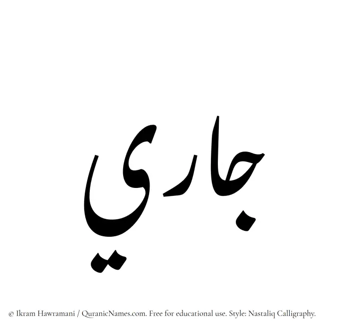 The Muslim name word Jaari written in Nastaliq calligraphic script