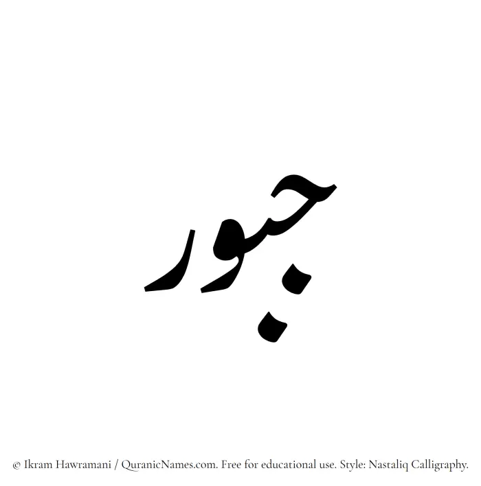 The Muslim name word Jaboor written in Nastaliq calligraphic script