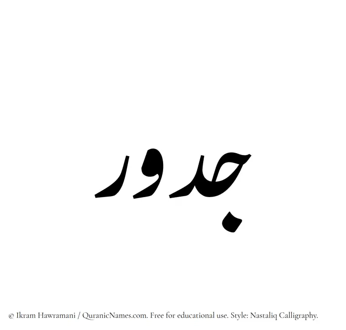 The Muslim name word Jadur written in Nastaliq calligraphic script