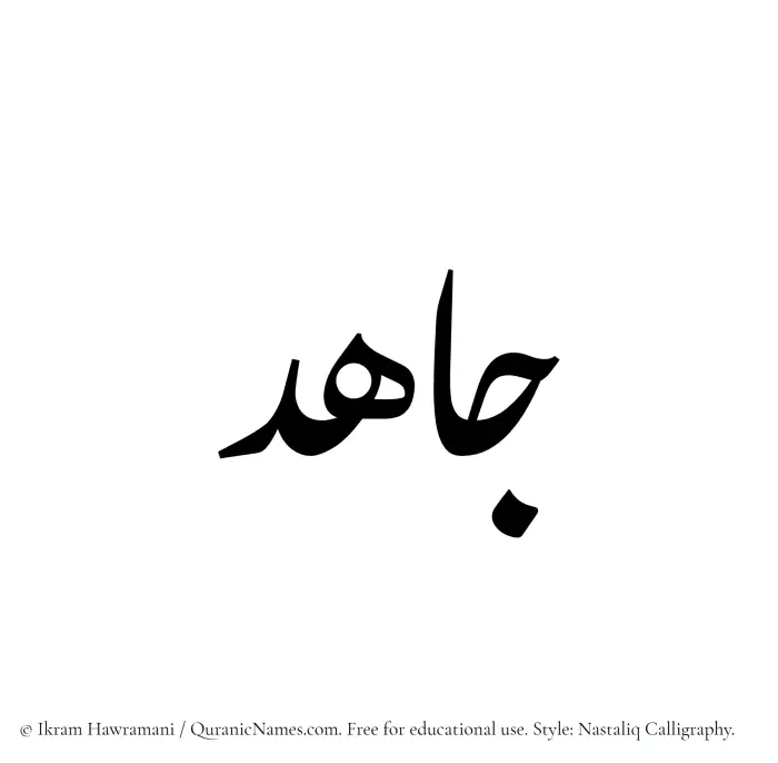 The Muslim name word Jahid written in Nastaliq calligraphic script