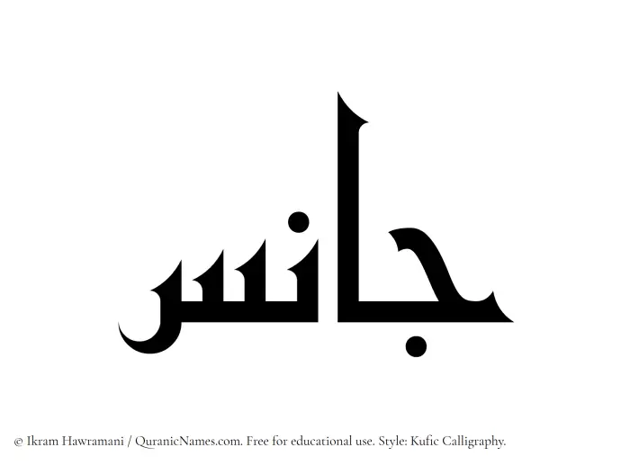 The Muslim name Janis written in Kufi/Kufic calligraphic script