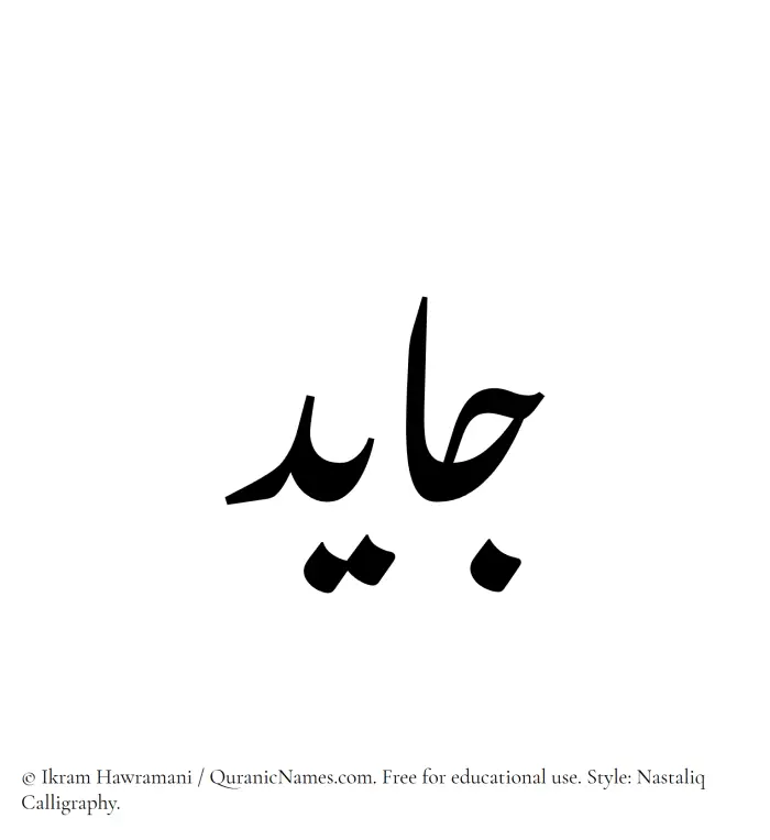The Muslim name word Jayed written in Nastaliq calligraphic script