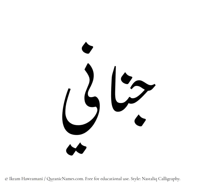 The Muslim name word Jinani written in Nastaliq calligraphic script