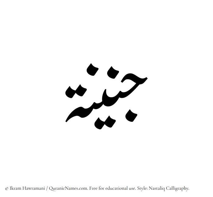 The Muslim name word Junaina written in Nastaliq calligraphic script