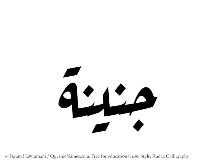 The Muslim name Junaina written in Ruqaa calligraphic script