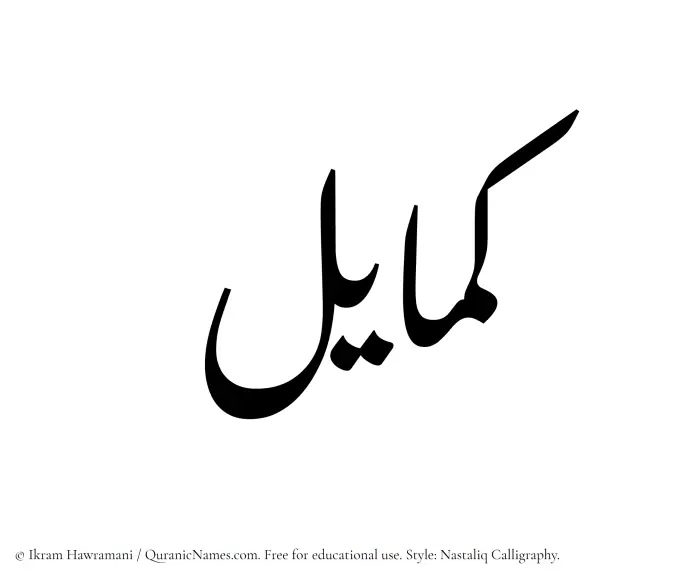 The Muslim name word Kamayel written in Nastaliq calligraphic script