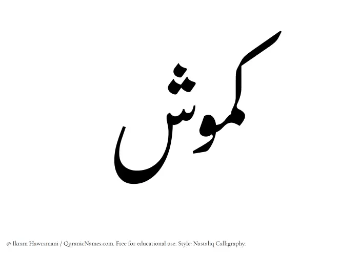 The Muslim name word Kamush written in Nastaliq calligraphic script