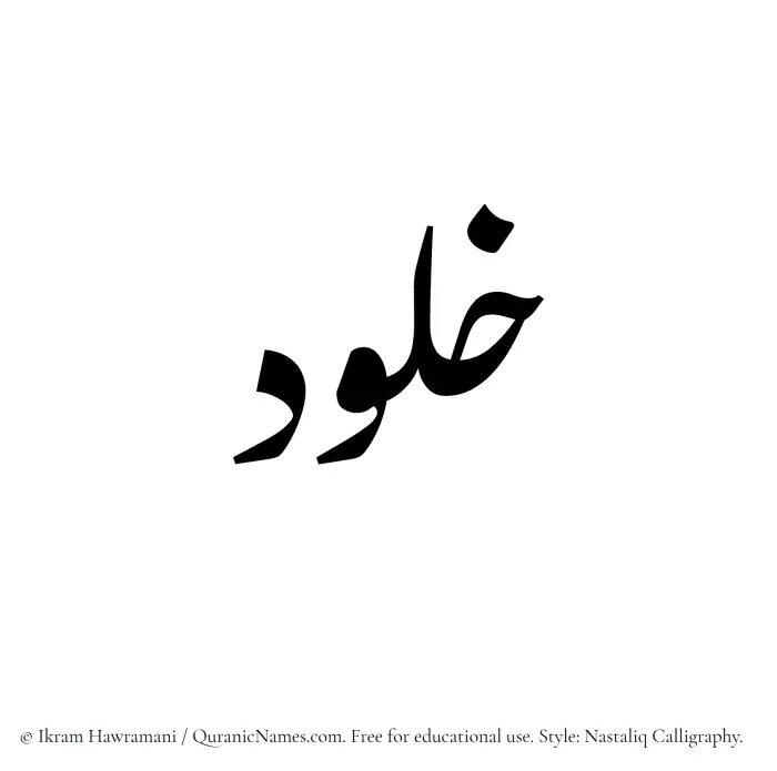 The Muslim name word Khalud written in Nastaliq calligraphic script