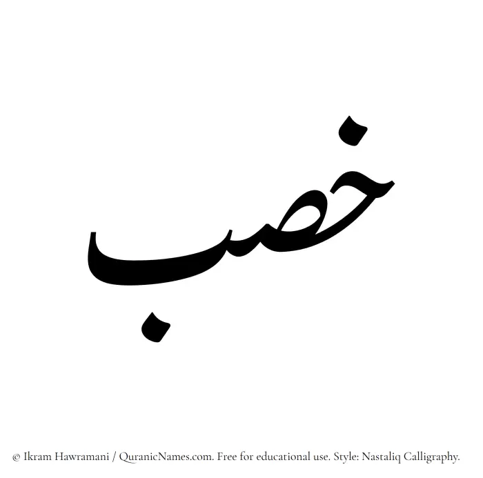 The Muslim name word Khisb written in Nastaliq calligraphic script