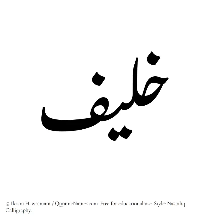 The Muslim name word Khulaif written in Nastaliq calligraphic script