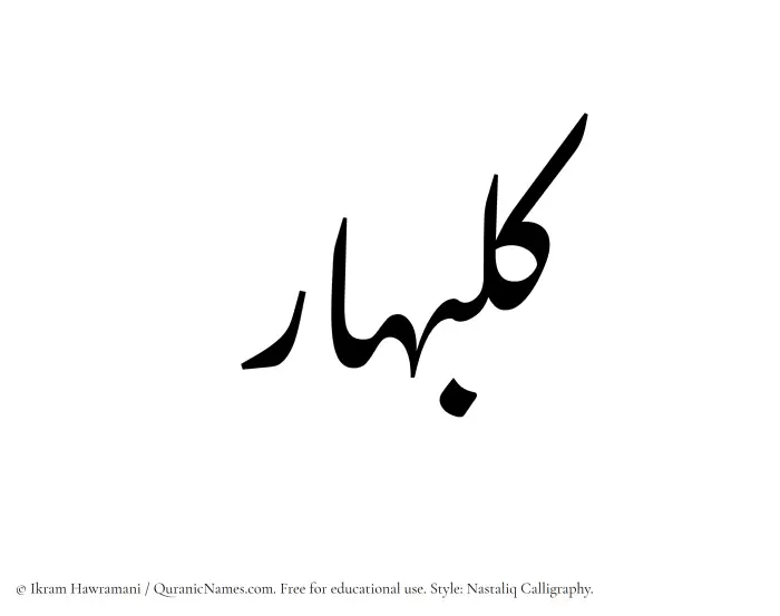 The Muslim name word Kulbahar written in Nastaliq calligraphic script