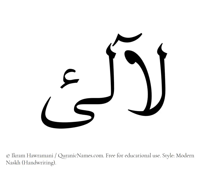 The Muslim name Lalee written in naskh script