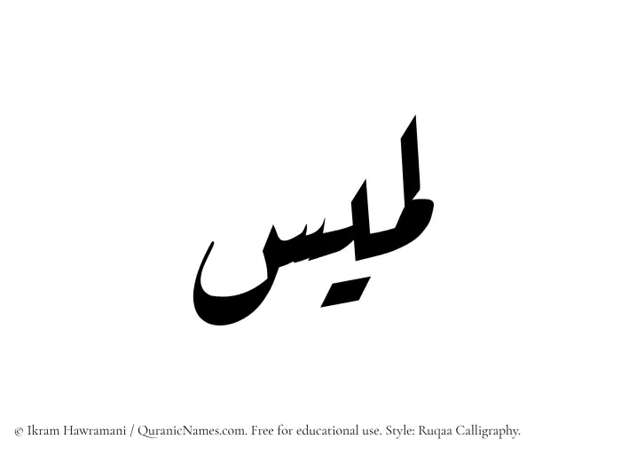 The Muslim name Lamees written in Ruqaa calligraphic script