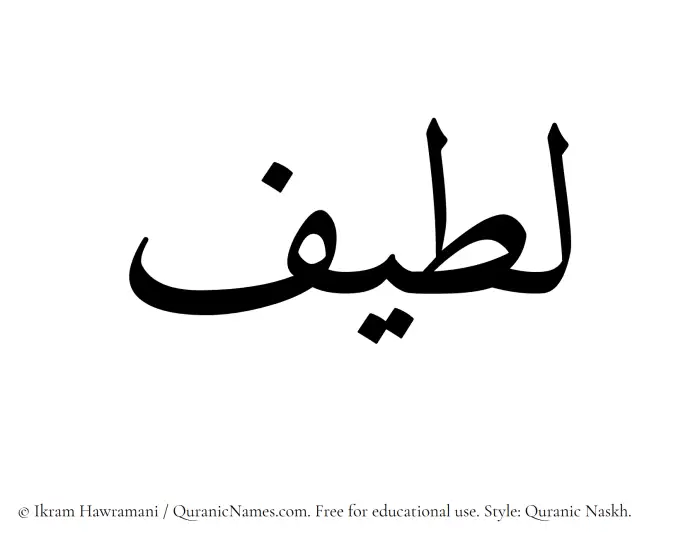 The Muslim name Lateef written in Quranic naskh script