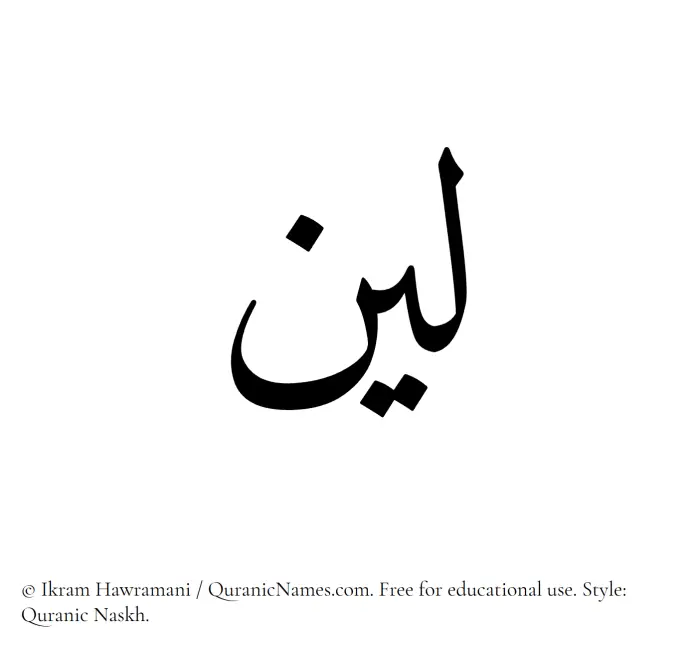 The Muslim name Leen (Leeyn) written in Quranic naskh script
