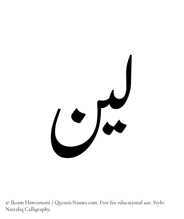 The Muslim name word Leen (Leeyn) written in Nastaliq calligraphic script