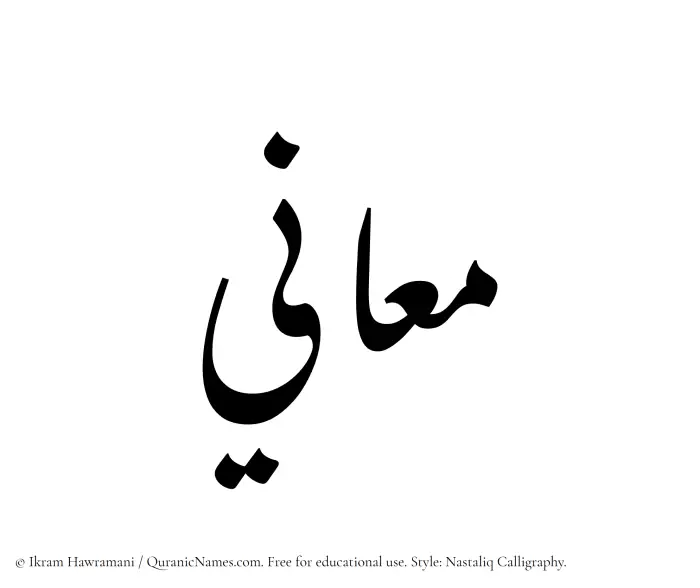 The Muslim name word Maany written in Nastaliq calligraphic script