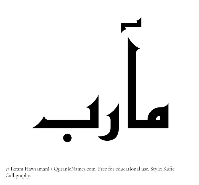 The Muslim name Maarib written in Kufi/Kufic calligraphic script