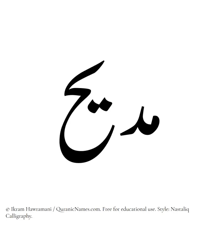 The Muslim name word Madeeh written in Nastaliq calligraphic script