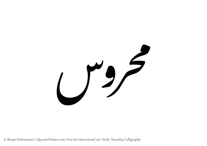 The Muslim name word Mahrus written in Nastaliq calligraphic script