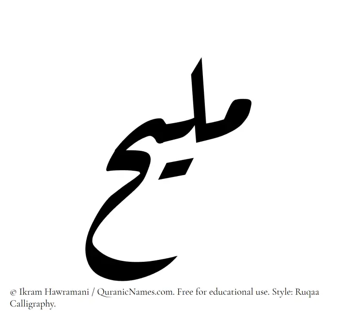 The Muslim name Maleeh written in Ruqaa calligraphic script