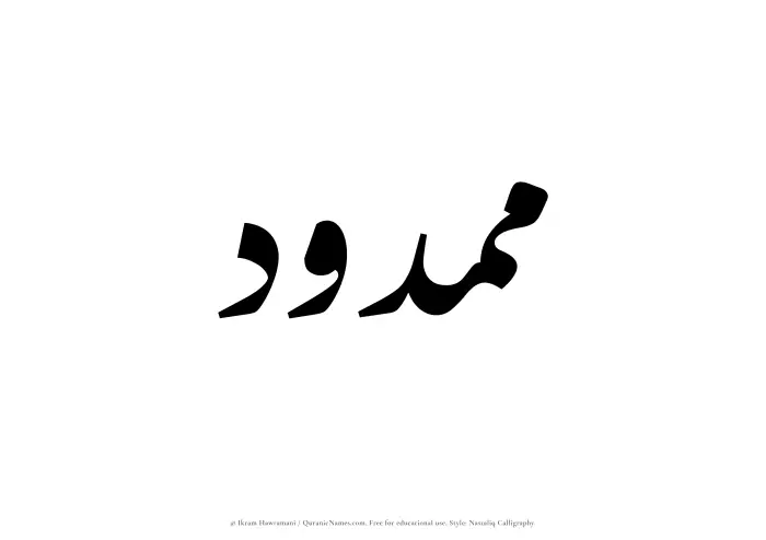 The Muslim name word Mamdud written in Nastaliq calligraphic script