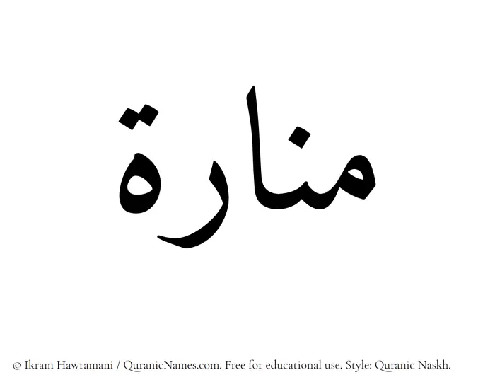 The Muslim name Manara written in Quranic naskh script