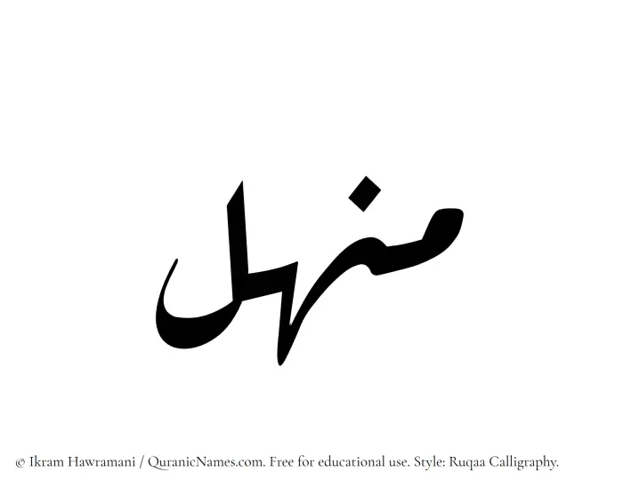 The Muslim name Manhal written in Ruqaa calligraphic script