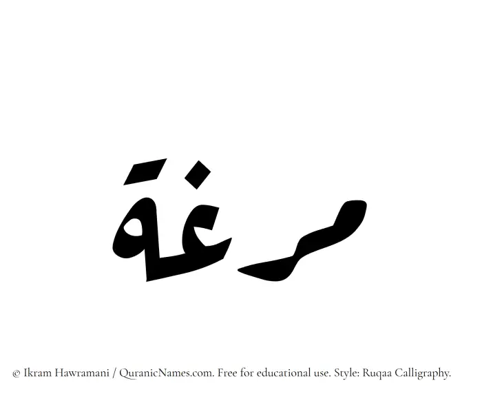The Muslim name Marghah written in Ruqaa calligraphic script