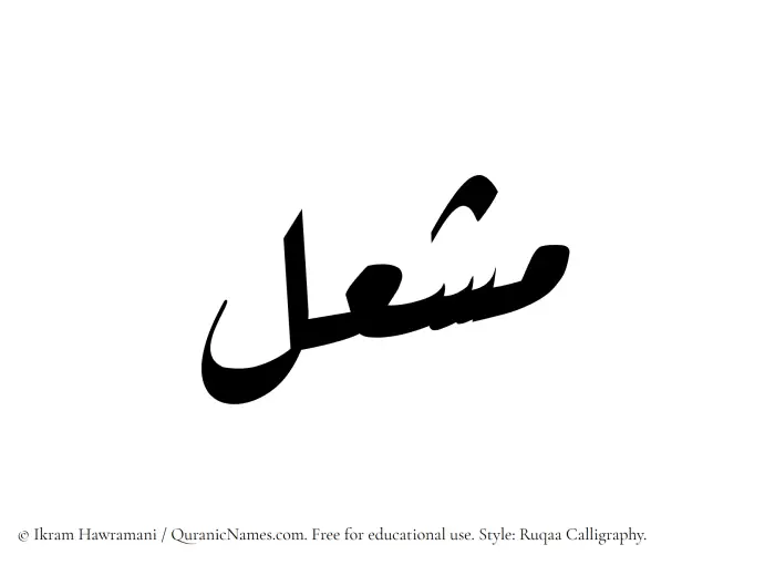 The Muslim name Mashal written in Ruqaa calligraphic script