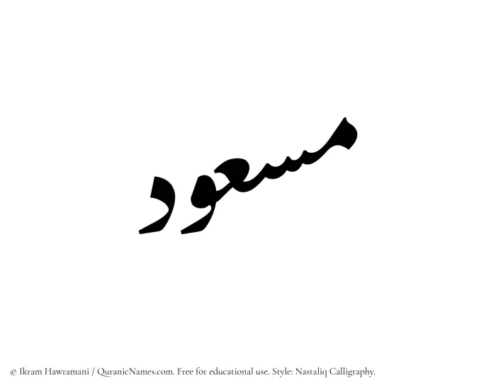 The Muslim name word Masud written in Nastaliq calligraphic script