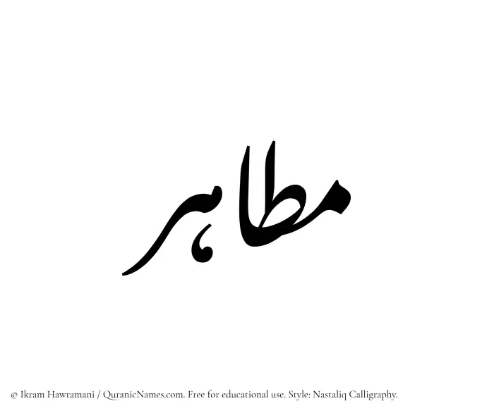 The Muslim name word Matahir written in Nastaliq calligraphic script