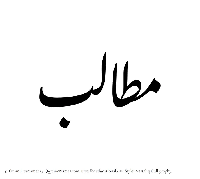 The Muslim name word Matalib written in Nastaliq calligraphic script