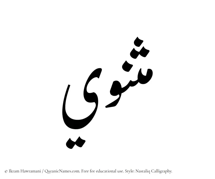 The Muslim name word Mathnawi written in Nastaliq calligraphic script
