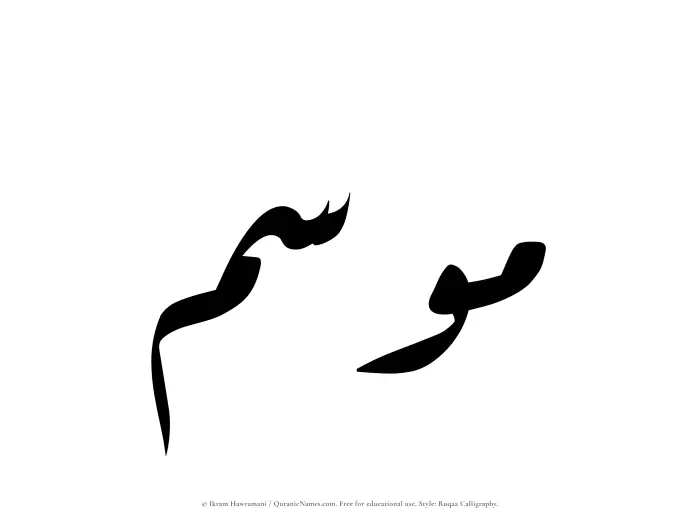 The Muslim name Mawsim written in Ruqaa calligraphic script