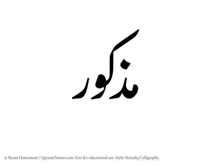 The Muslim name word Mazkur written in Nastaliq calligraphic script