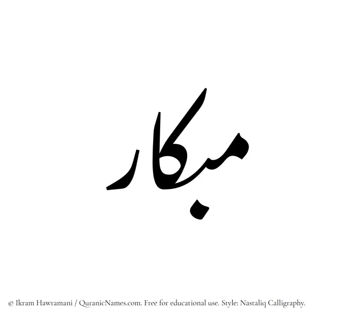 The Muslim name word Mibkar written in Nastaliq calligraphic script